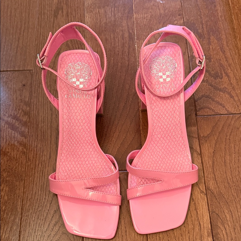 Vince Camuto Pink Ankle-Strap Square-Toe Heels